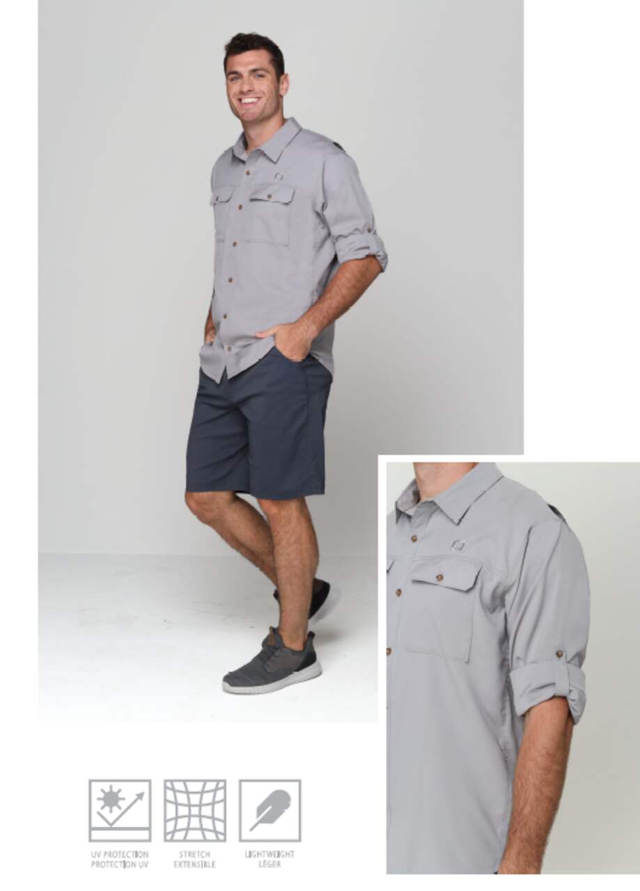 Outbound Men's UPF Long Sleeve Button Down Sun Shirt, Grey