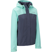 Outbound Women's Virga Water-Resistant Rain Jacket with Critically Taped Seams, Grey/Aqua Front_Three_Fourths_Angled_Right