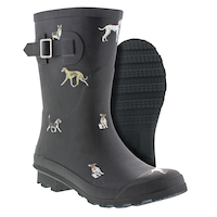 Outbound Women's Waterproof Dog Print Rubber Boots with Removable Insole, Black