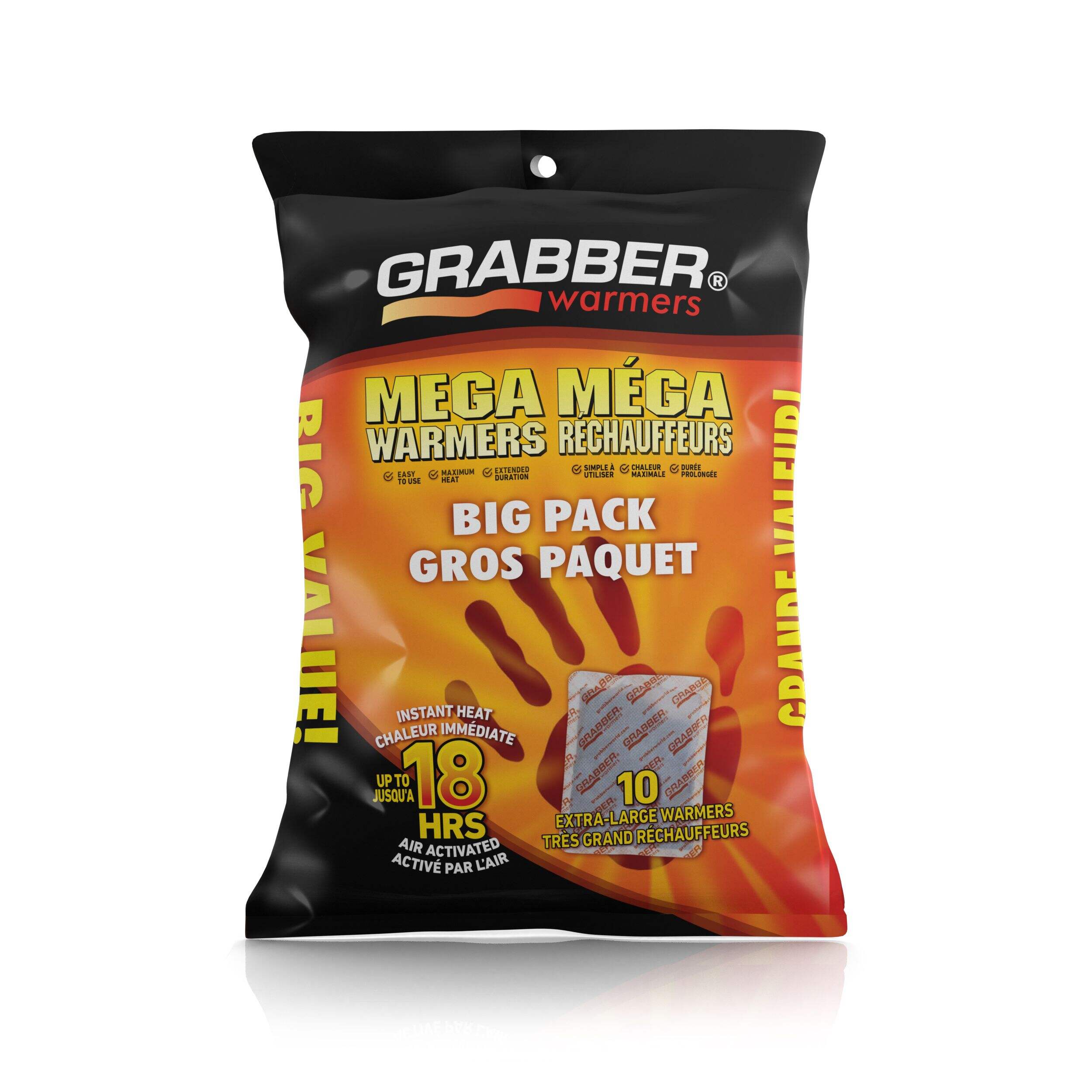 Grabber Air Activated Mega Warmer Heat Pack, Odourless, 10-pk, Red Front_Flat