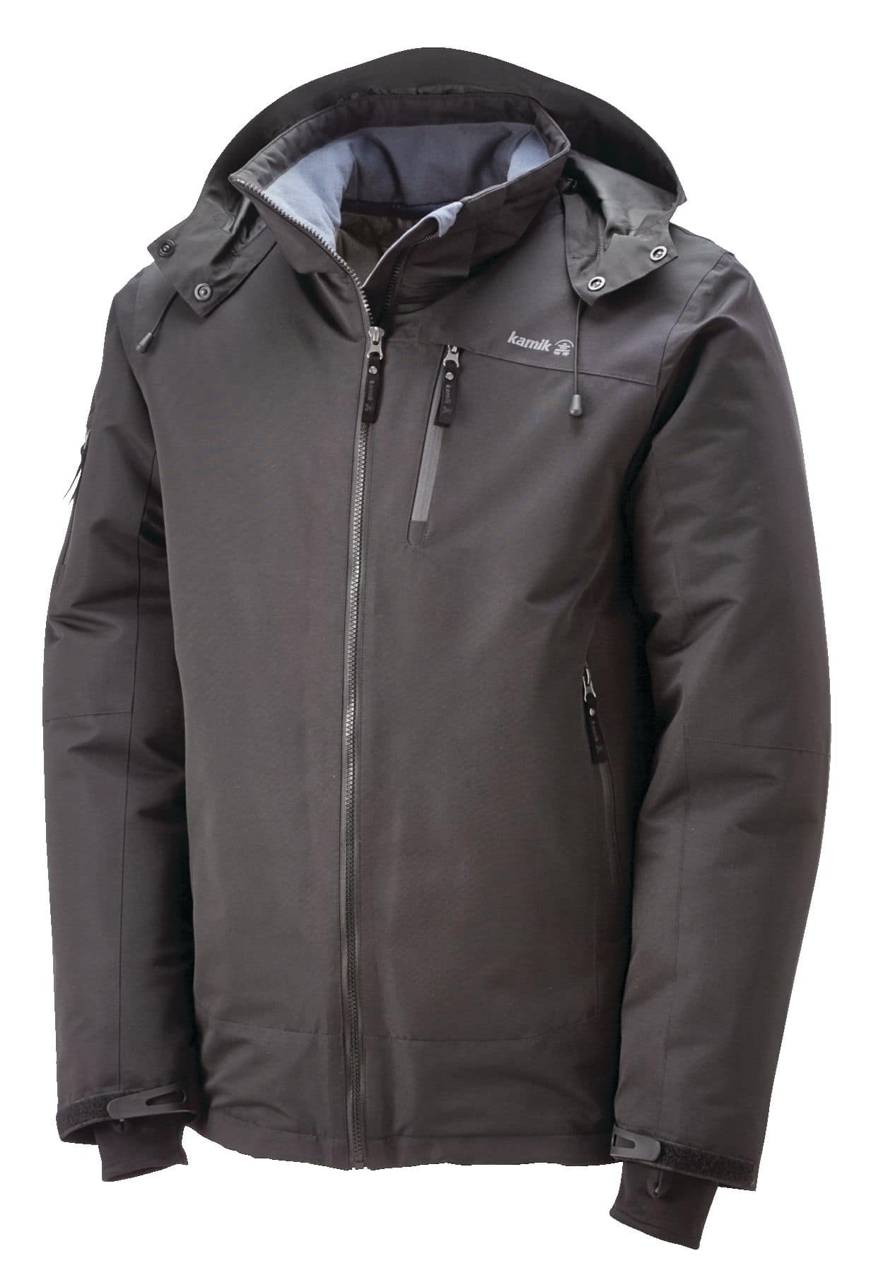 Define thumb-slot zip-fastening jacket