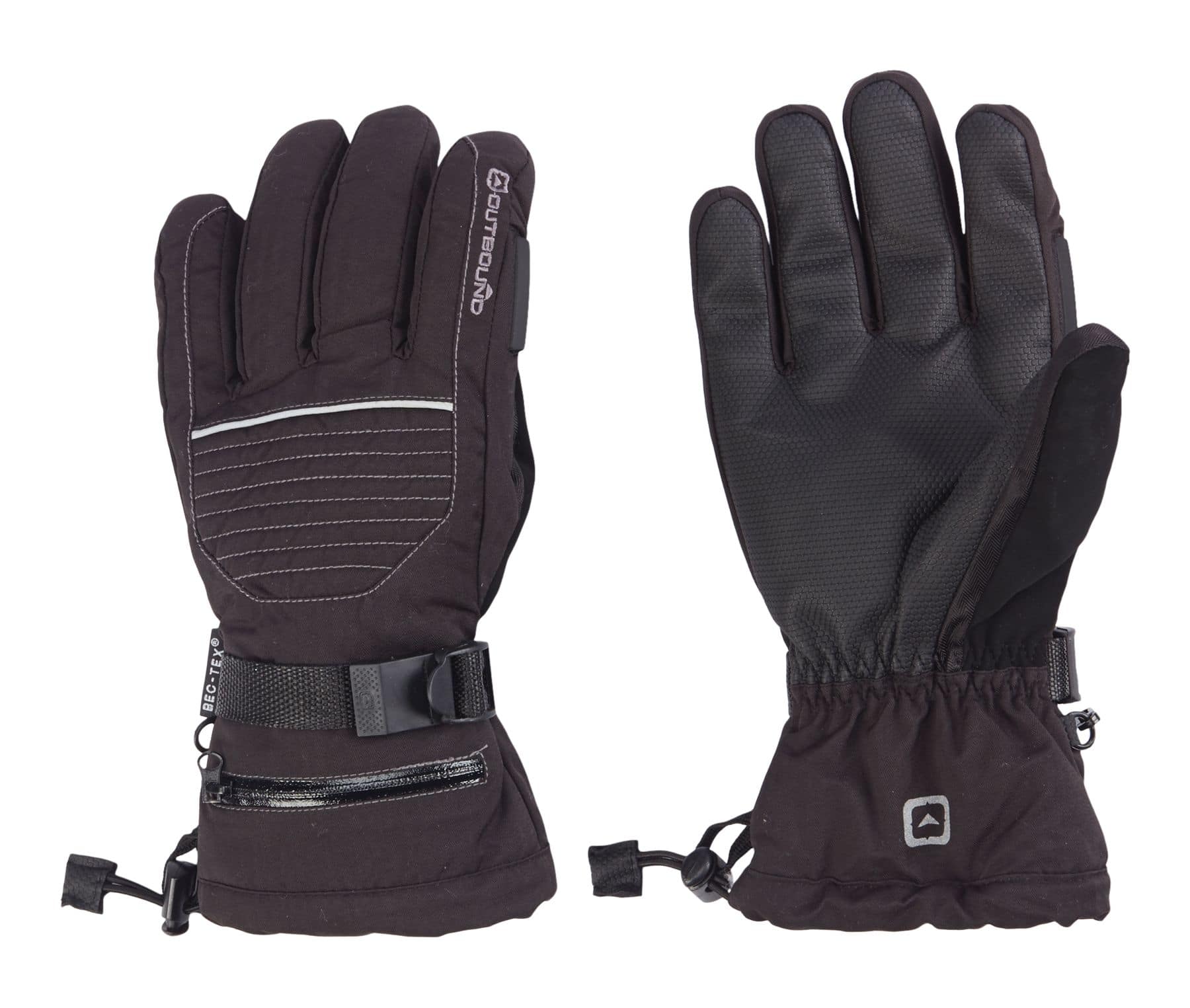 Outbound Men's Thermal Insulated Winter Ski Snowboard Gloves Zip Pocket  Waterproof, Black