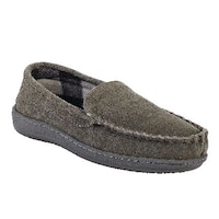 Outbound Men's Fleece Lined Leather Indoor House Slippers, Non-Slip, Grey Front_Three_Fourths_Angled_Right