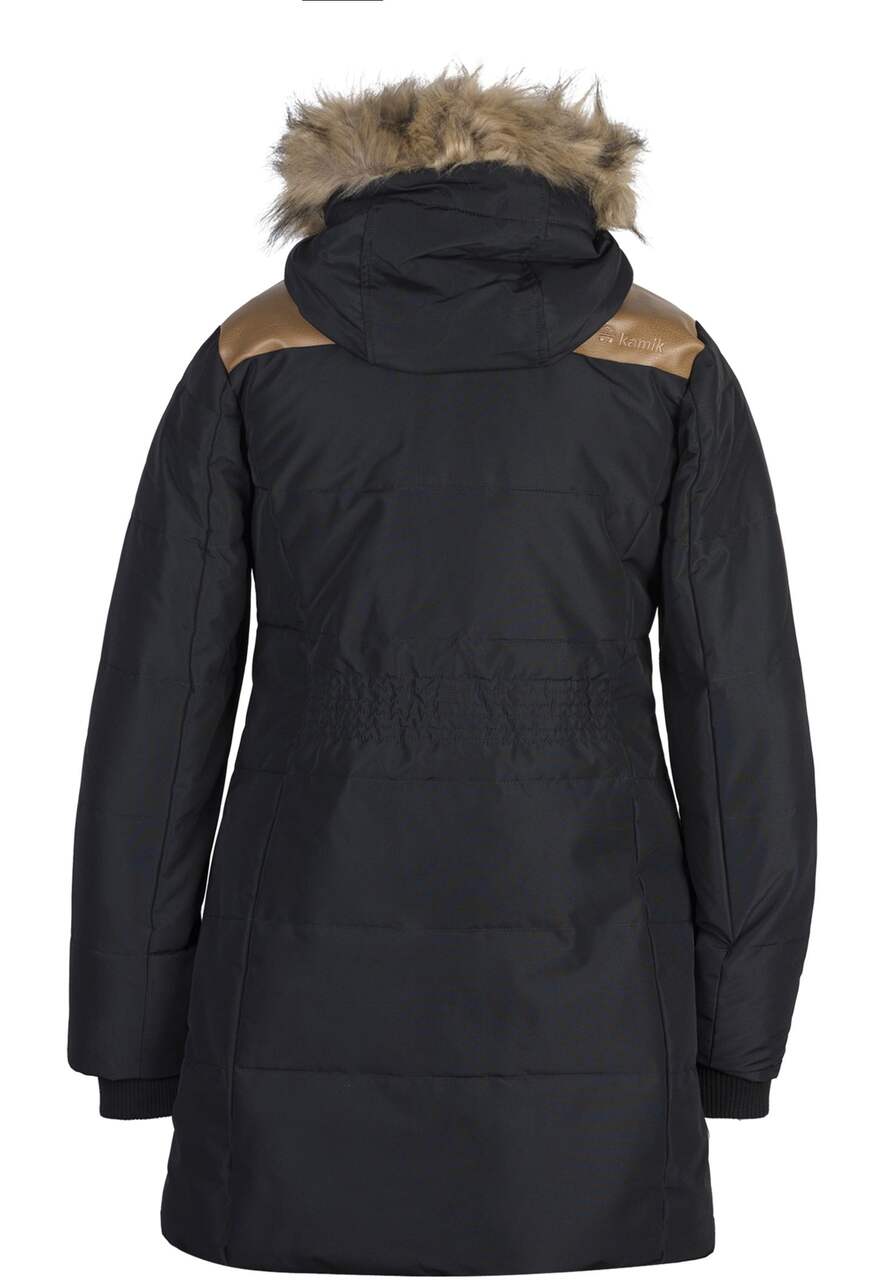 Kamik Women's Insulated Quilted Winter Parka Jacket Warm Faux Fur Trim  Hood, Black