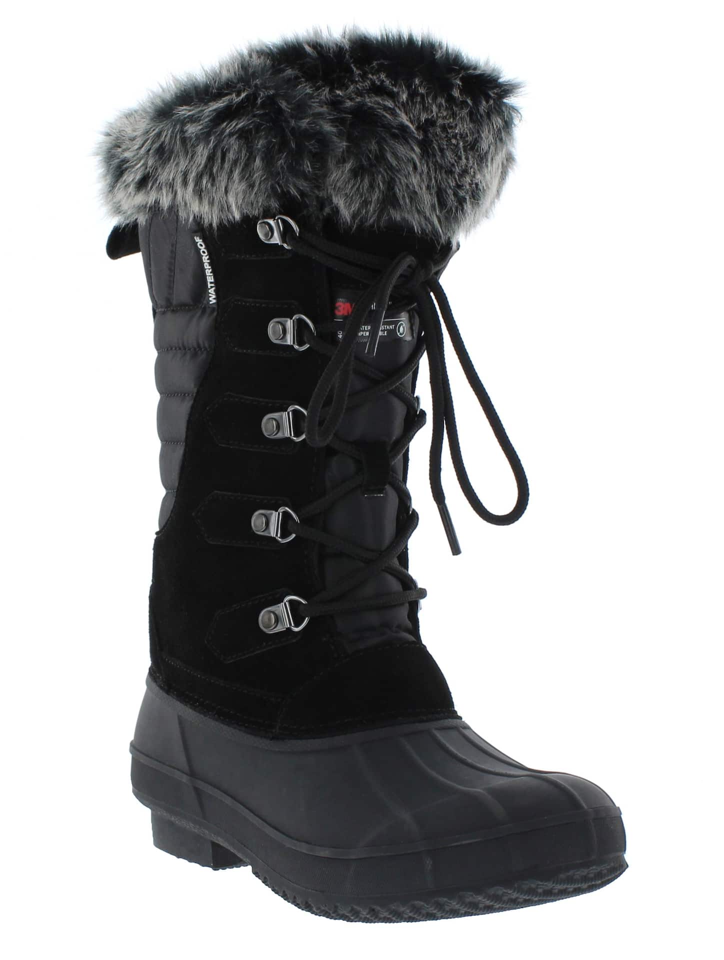 Outbound Women's Sorkin Insulated Leather/Rubber Winter Snow Boots  Waterproof Warm, Black