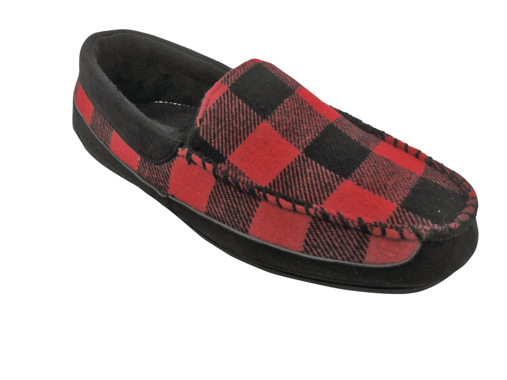 Mens Plaid Plush Lined Cozy Non Slip Indoor Soft Slippers 