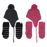 Hot Paws Kids  Knit Fleece Lined Pom-Pom Toque Beanie Hat & Mitts/Mittens Set Assorted Composite_or_Mixed