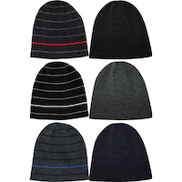 Hot Paws Men's Warm Rib Knit Toque Beanie Hat Winter Ski/Snow Sports (2-Pack), Assorted Front_Flat