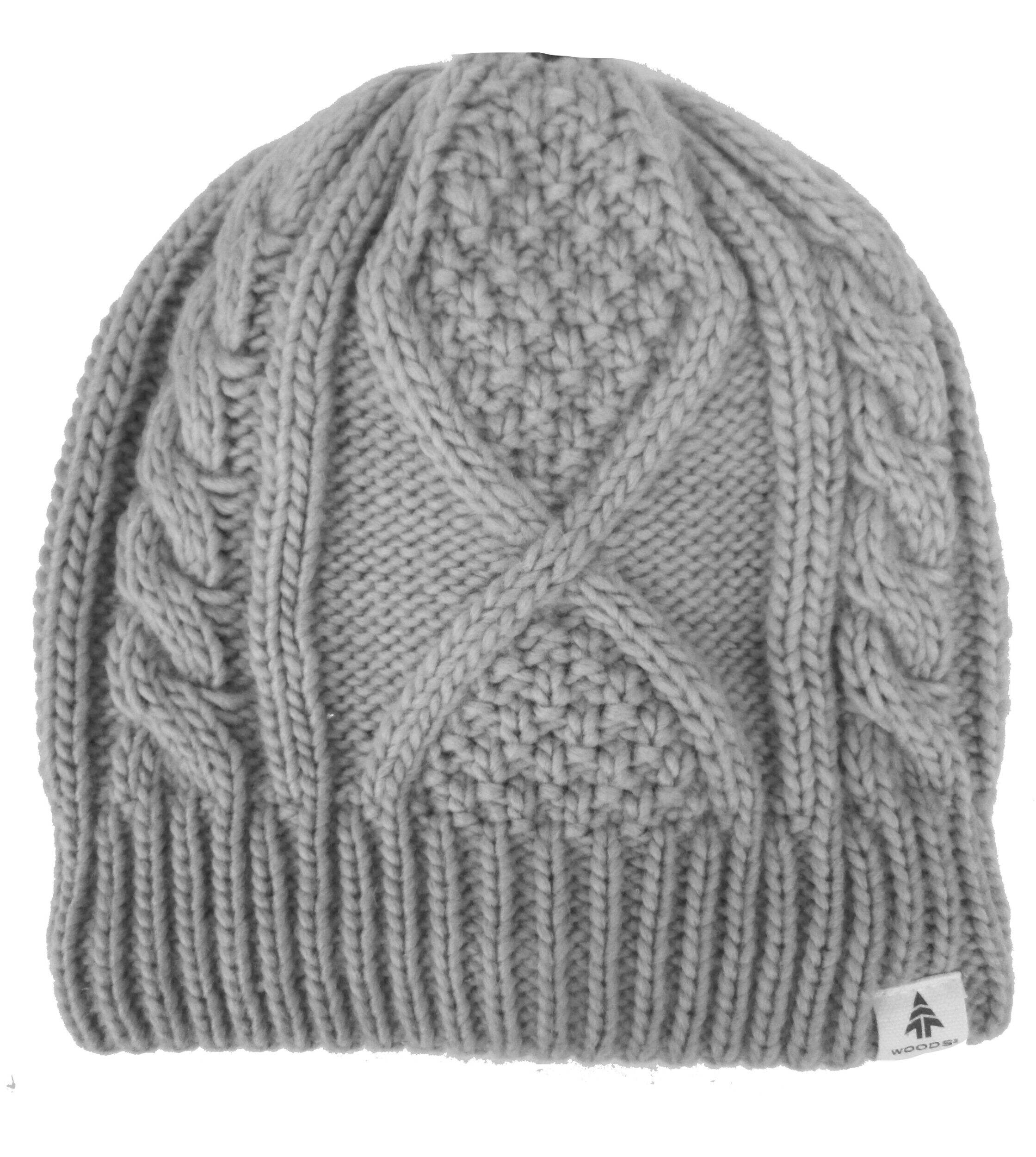 Woods Women's Fleece Lined Cable Knit Toque Beanie Hat Warm Winter Ski/Snow Sports Front_Flat