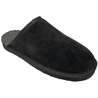 Outbound Men's Suede Faux-Fur Lined Slippers, Grey Front_Three_Fourths_Angled_Right