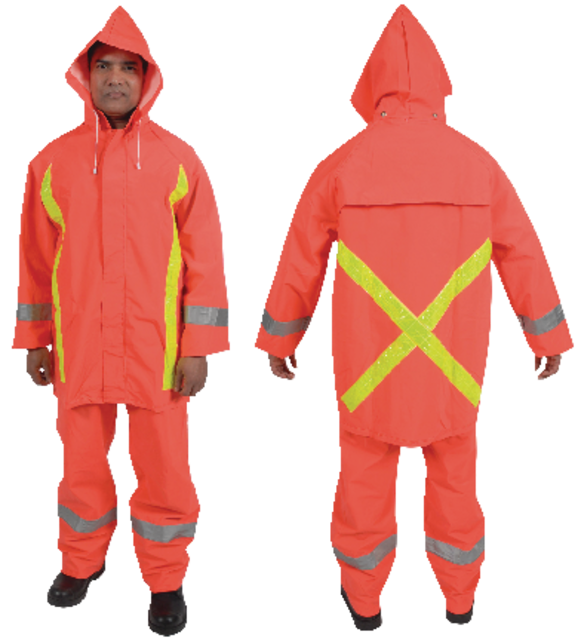 Forcefield Hi-Vis Waterproof Rain Suit with Reflective Tape and Removable  Hood, Orange