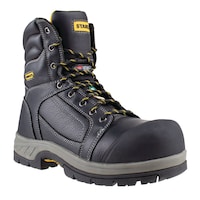 Bottes de travail en cuir Stanley CSA à bouts d'acier avec pare-chocs aux orteils et aux talons, hommes, 8 po de hauteur, noir Front_Three_Fourths_Angled_Right