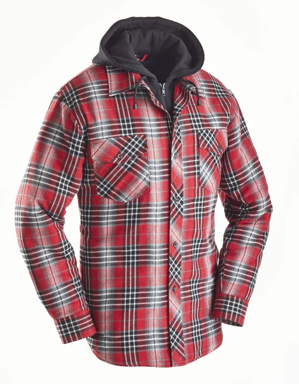 Plaid Hooded Quilted Flannel Jacket w/Reflective
