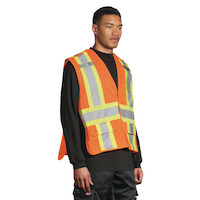 Terra Hi-Vis 5-Point Tear Away Work Vest with Reflective Tape, Front Flap Pockets, Orange