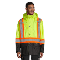 Terra Hi-Vis Rain Jacket with Reflective Tape and Removable Hood, Yellow Front_Flat