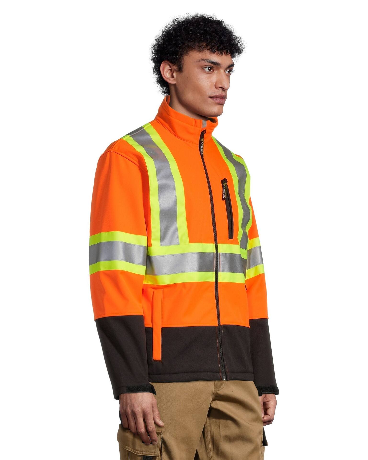 Terra Men's Hi-Vis Softshell Wind-Resistant Work Jacket with Reflective  Tape, Orange