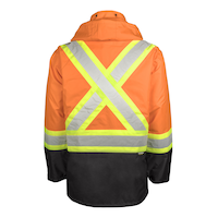 Terra Hi-Vis Rain Jacket with Reflective Tape and Removable Hood, Orange Back_Flat