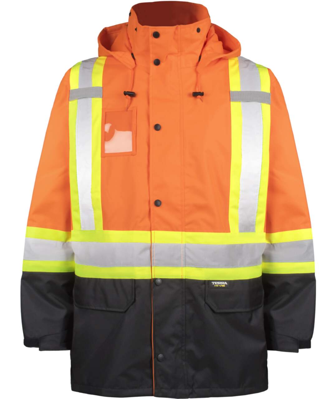 Terra Hi-Vis Rain Jacket with Reflective Tape and Removable Hood, Orange
