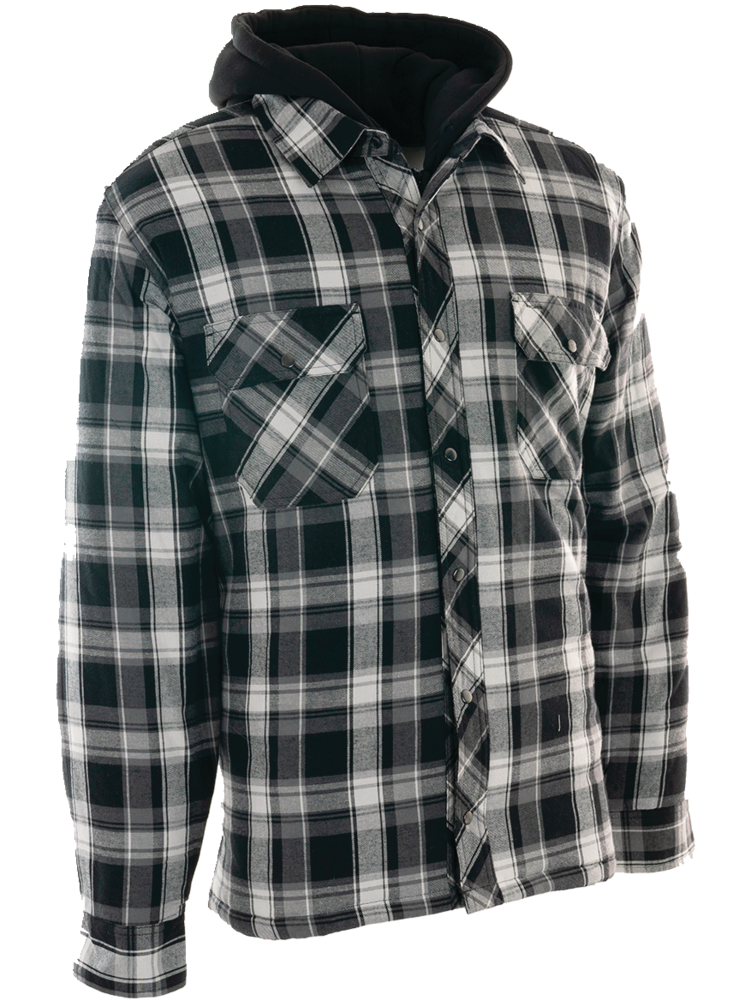 Forcefield Hooded Cotton Flannel Work Shirt with Snap Front