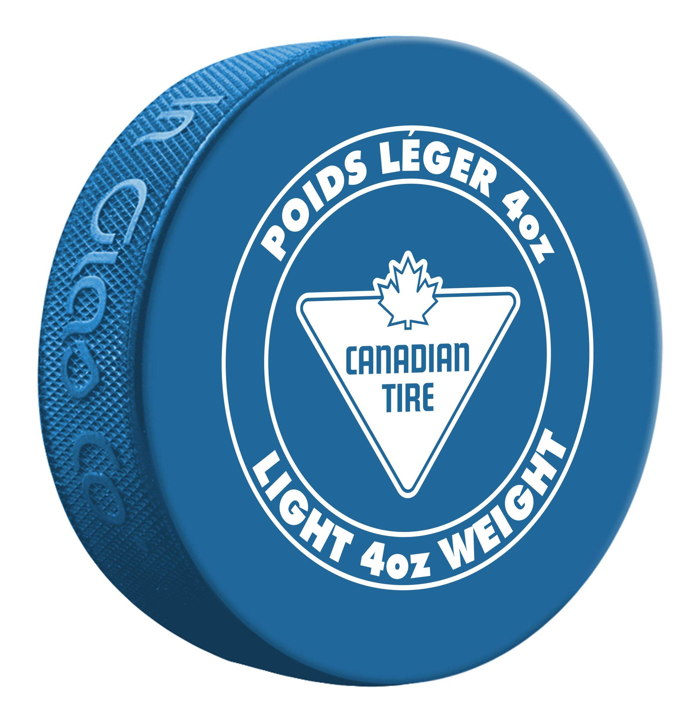 Lightweight Hockey Puck, Blue, 4-oz Front_Angled_Right