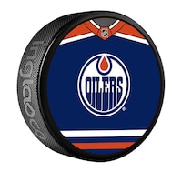 NHL Edmonton Oilers Souvenir Hockey Puck, 6-oz Front_Three_Fourths_Angled_Right