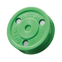 Green Biscuit Original Stickhandling & Passing Hockey Training Puck Front_Angled_Left