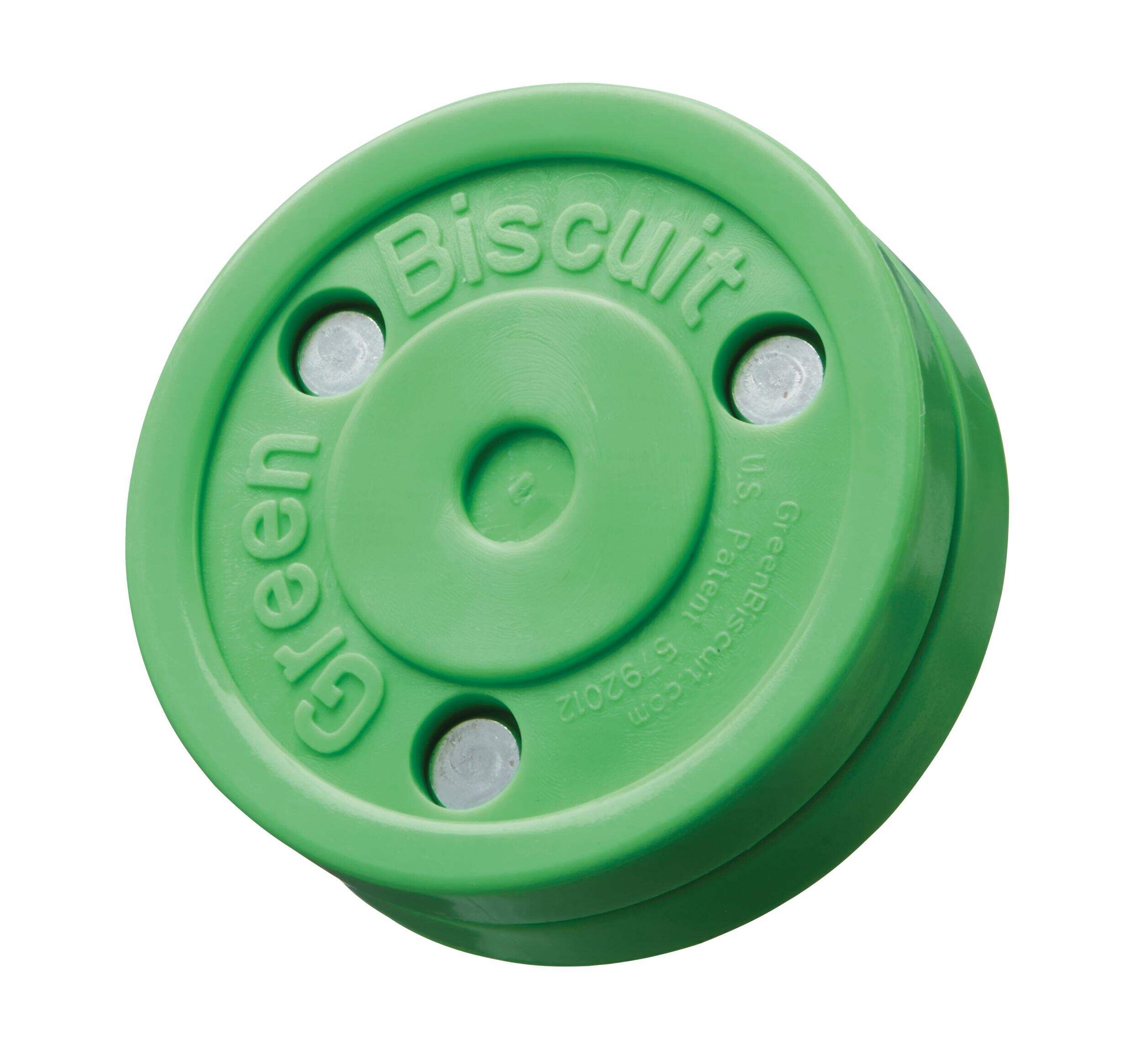 Green Biscuit Original Stickhandling & Passing Hockey Training Puck Front_Angled_Left
