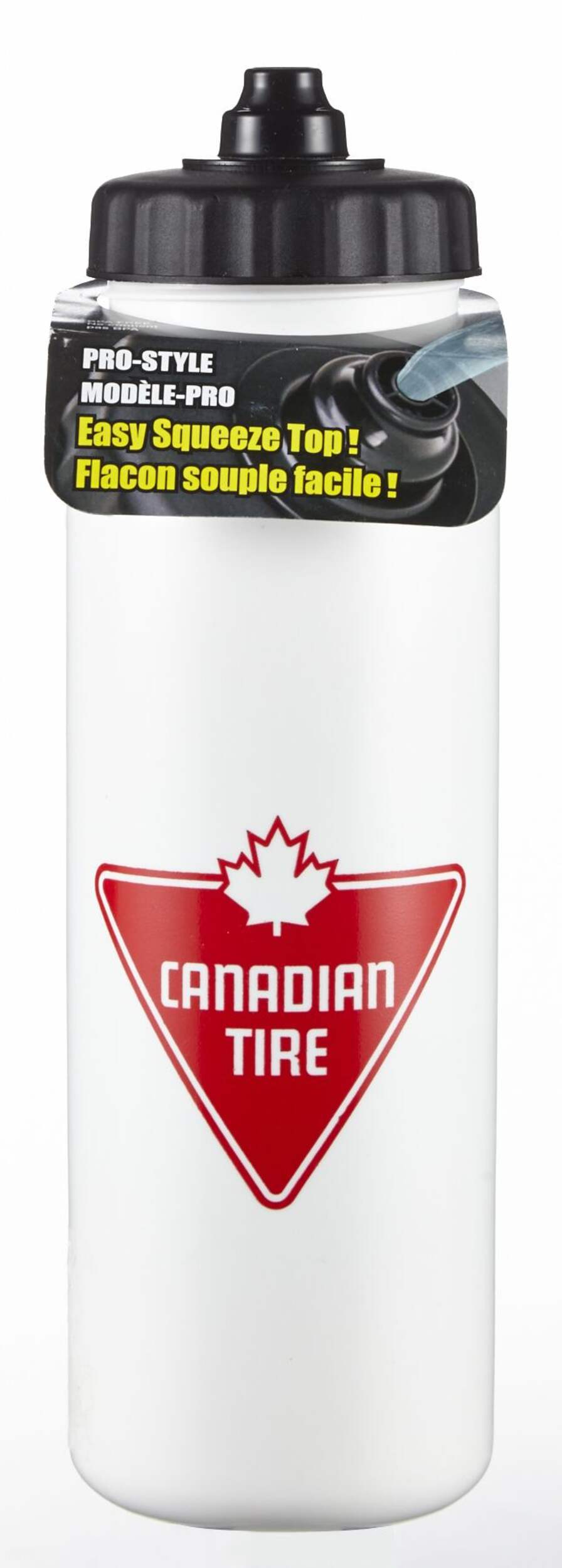 Canadian Tire Pro Squeeze Hockey/Sports Water Bottle, White, 28.7-oz Front_Flat