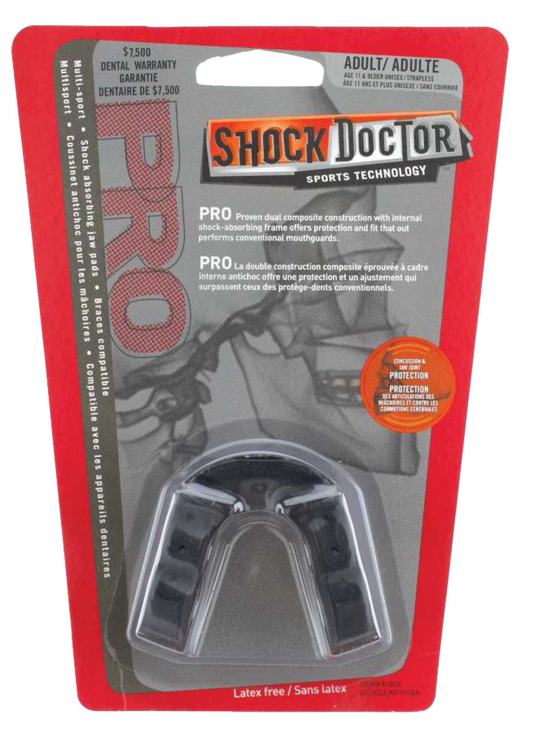 Protège-dents Shock Doctor Pro, junior/sénior, noir Front_Flat
