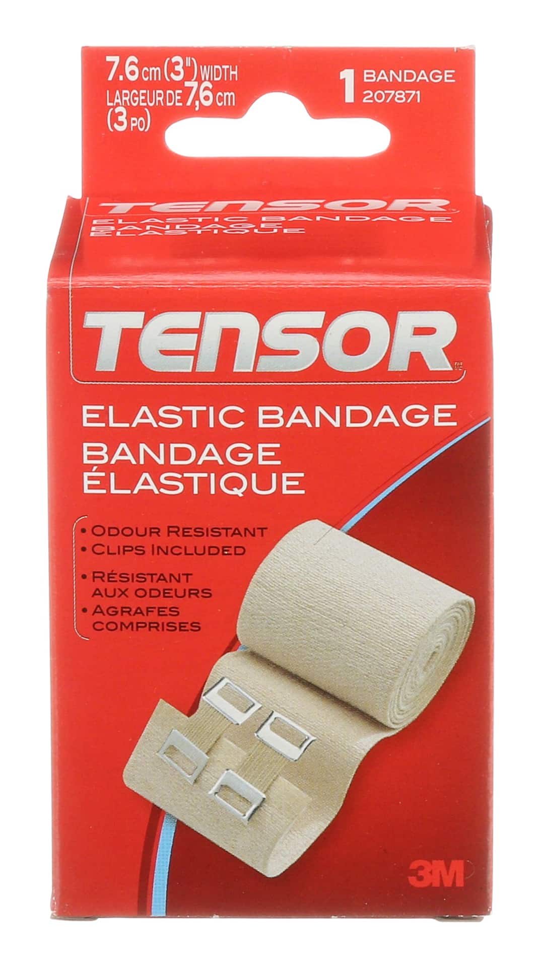 Tensor Elastic Bandage Wrap with Clips, Beige, 3-in