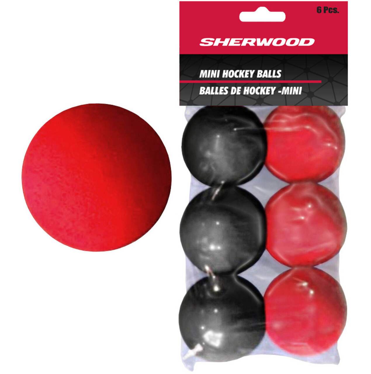 Mini balles de hockey de ruelle en mousse Sherwood, rouge/noir, paq. 6