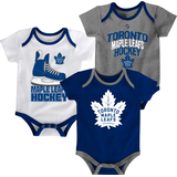 NHL Toronto Maple Leafs Infant/Baby Bodysuit Onesie, Blue/White/Grey, 3-pk Front_Flat