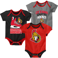 NHL Ottawa Senators Infant/Baby Bodysuit Onesie, Red/Black/Grey, 3-pk Front_Flat
