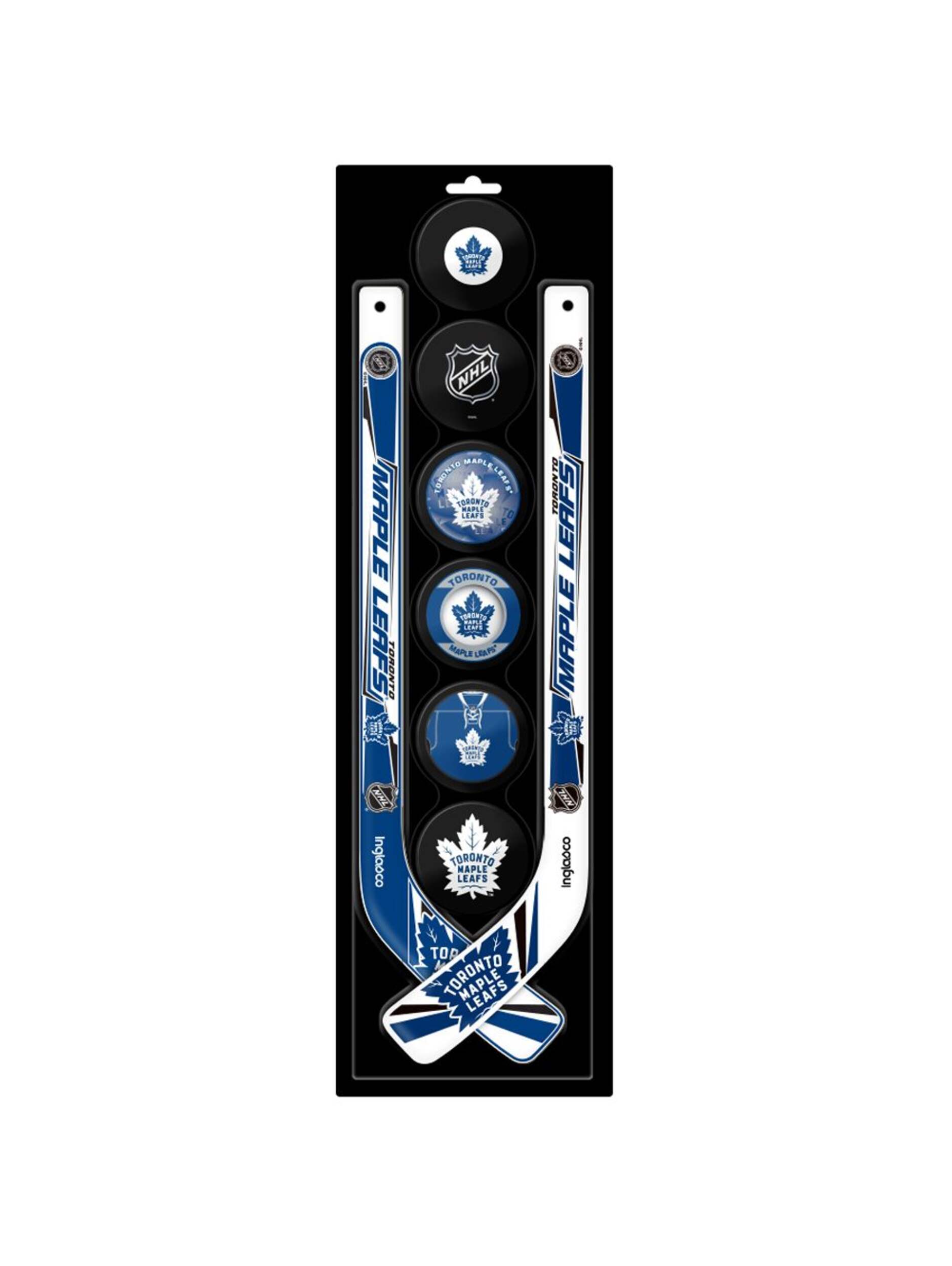 NHL Toronto Maple Leafs Mini Hockey Stick Set, 8-pcs Front_Flat