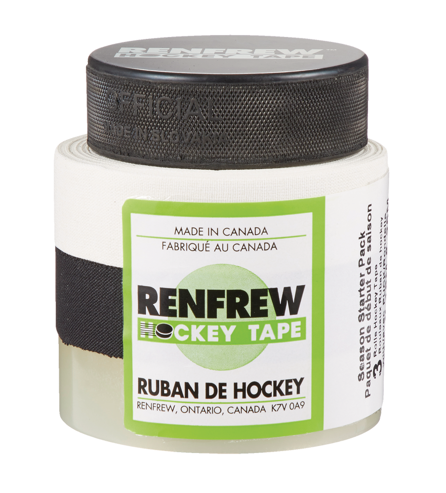 Renfrew Hockey Tape Pack, Clear/Black/White, Includes Puck, 3pk