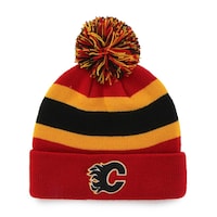 Tuque à pompon en tricot à rebord préférée des amateurs des Flames de Calgary de la LNH, aux couleurs de l'équipe Front_Flat