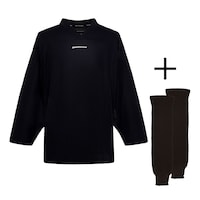 Sherwood Mesh Practice Hockey Jersey/Knit Hockey Socks Combo, Junior, Black, Assorted Sizes