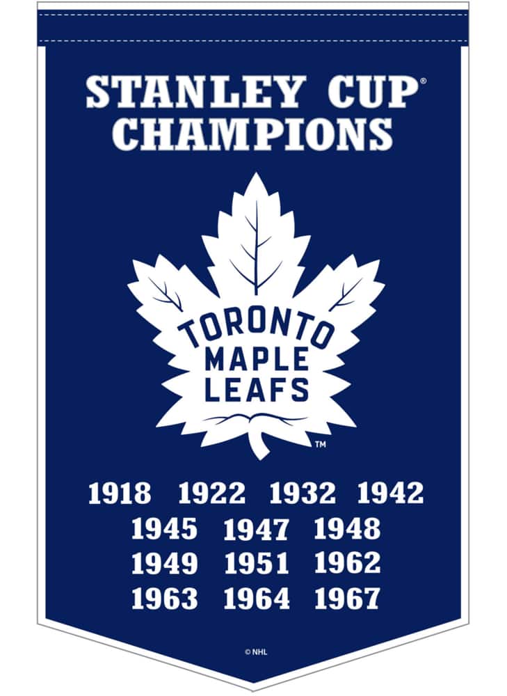 View of banners up in rafters of Toronto Maple Leafs retired