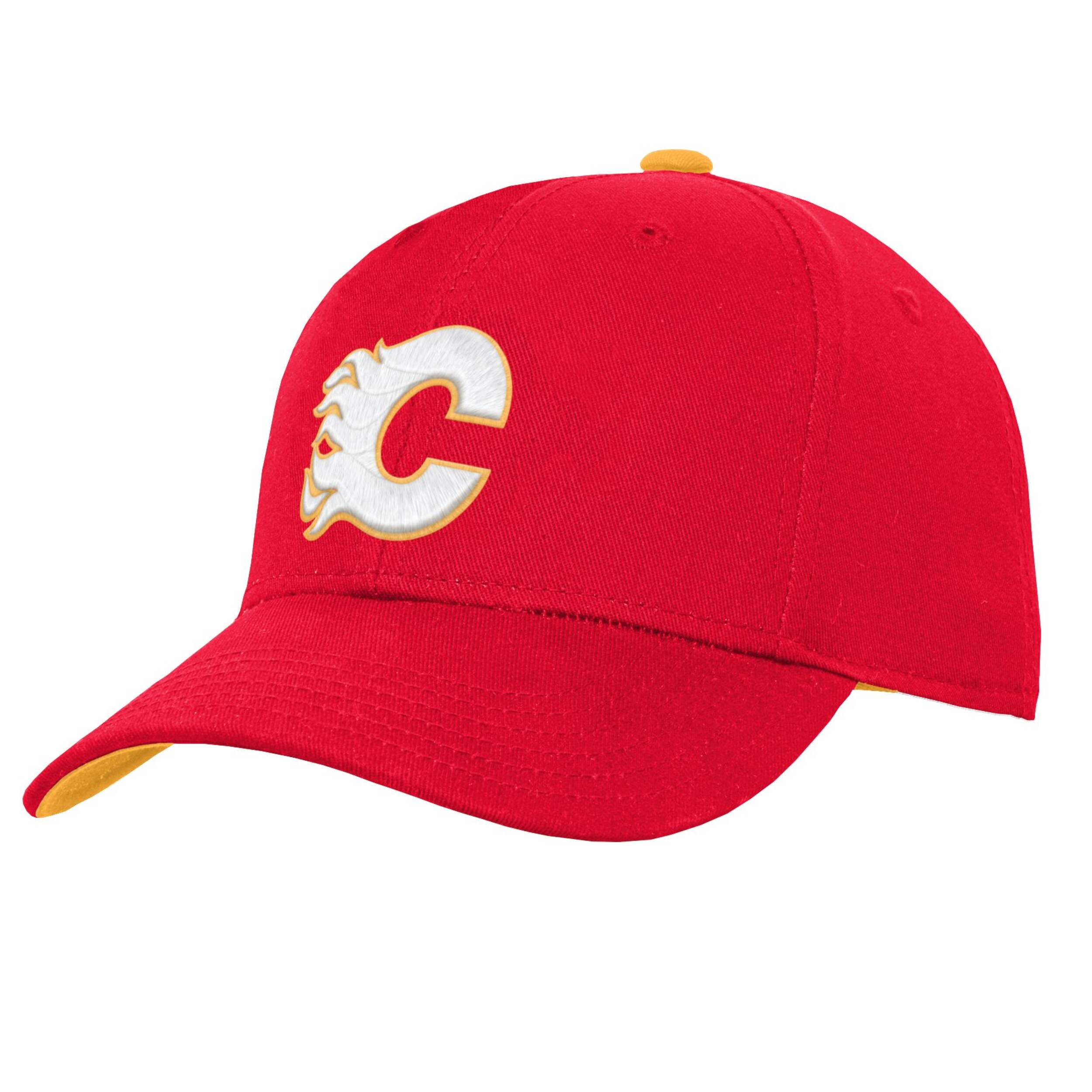 Casquette ajustable à visière courbée LNH, Flames de Calgary, jeune Front_Three_Fourths_Angled_Left