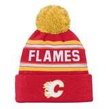 Tuque tricot jacquard à revers de la LNH, Flames de Calgary, pompon, jeune Front_Flat