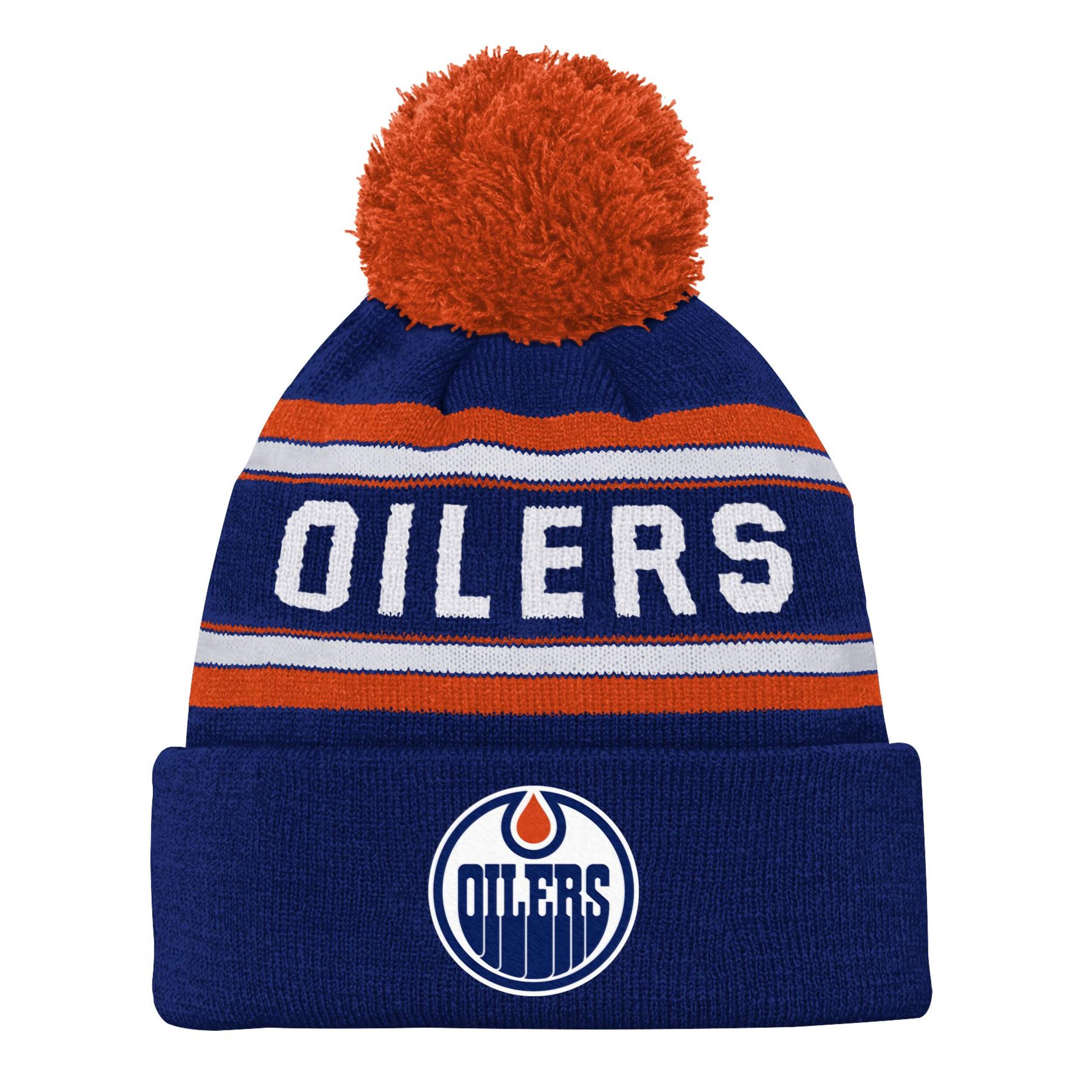 Tuque tricot jacquard à revers de la LNH, Oilers d'Edmonton, pompon, jeune Front_Flat