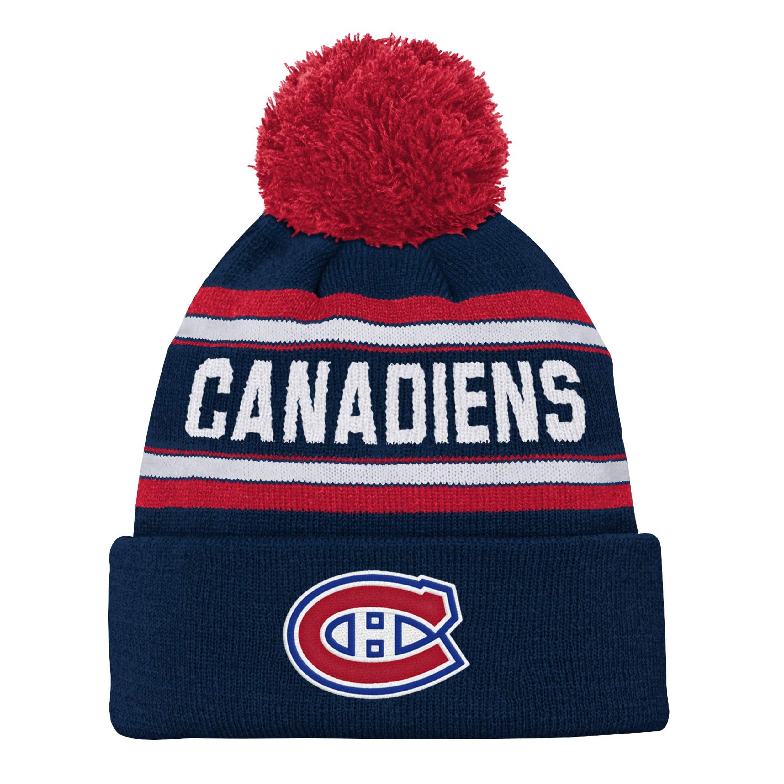 Tuque tricot jacquard à revers de la LNH, Canadiens de Montréal, pompon, jeune Front_Flat