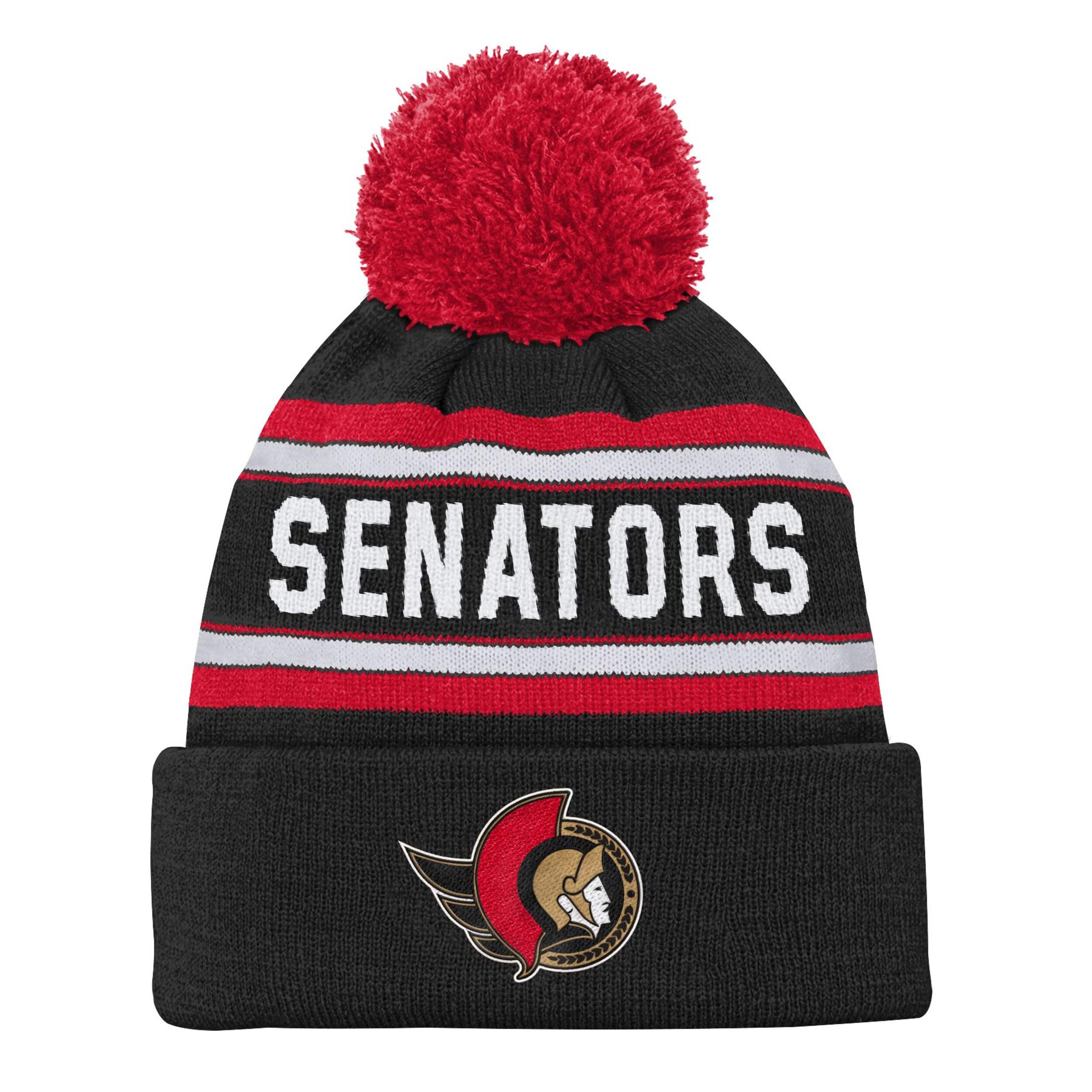 NHL Ottawa Senators Jacquard Cuffed Knit with Pom Toque, Youth Front_Flat