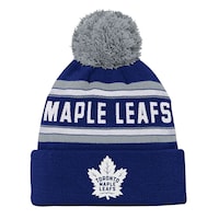NHL Toronto Maple Leafs Jacquard Cuffed Knit Pom Toque, Youth Front_Flat