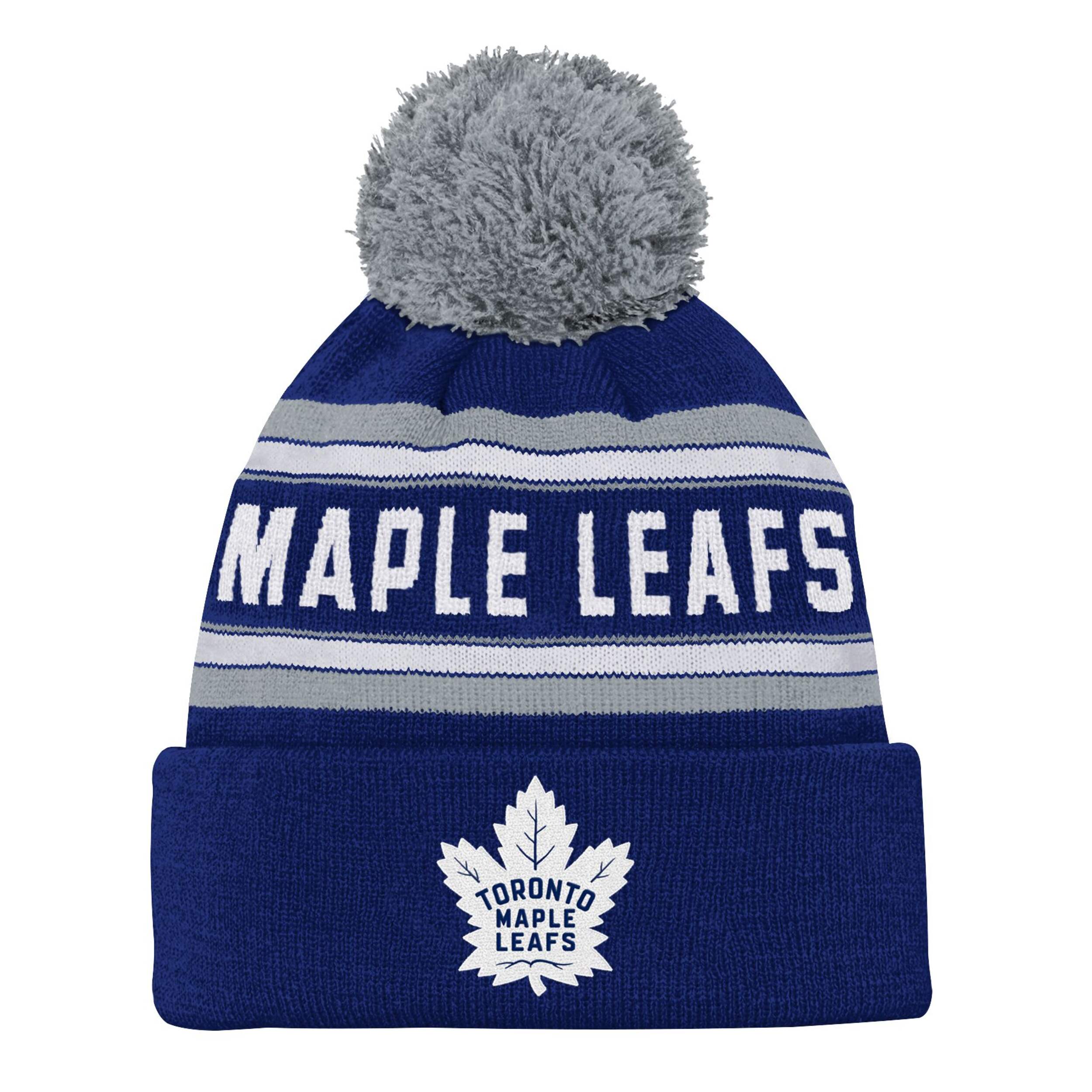 NHL Toronto Maple Leafs Jacquard Cuffed Knit with Pom Toque, Youth Front_Flat
