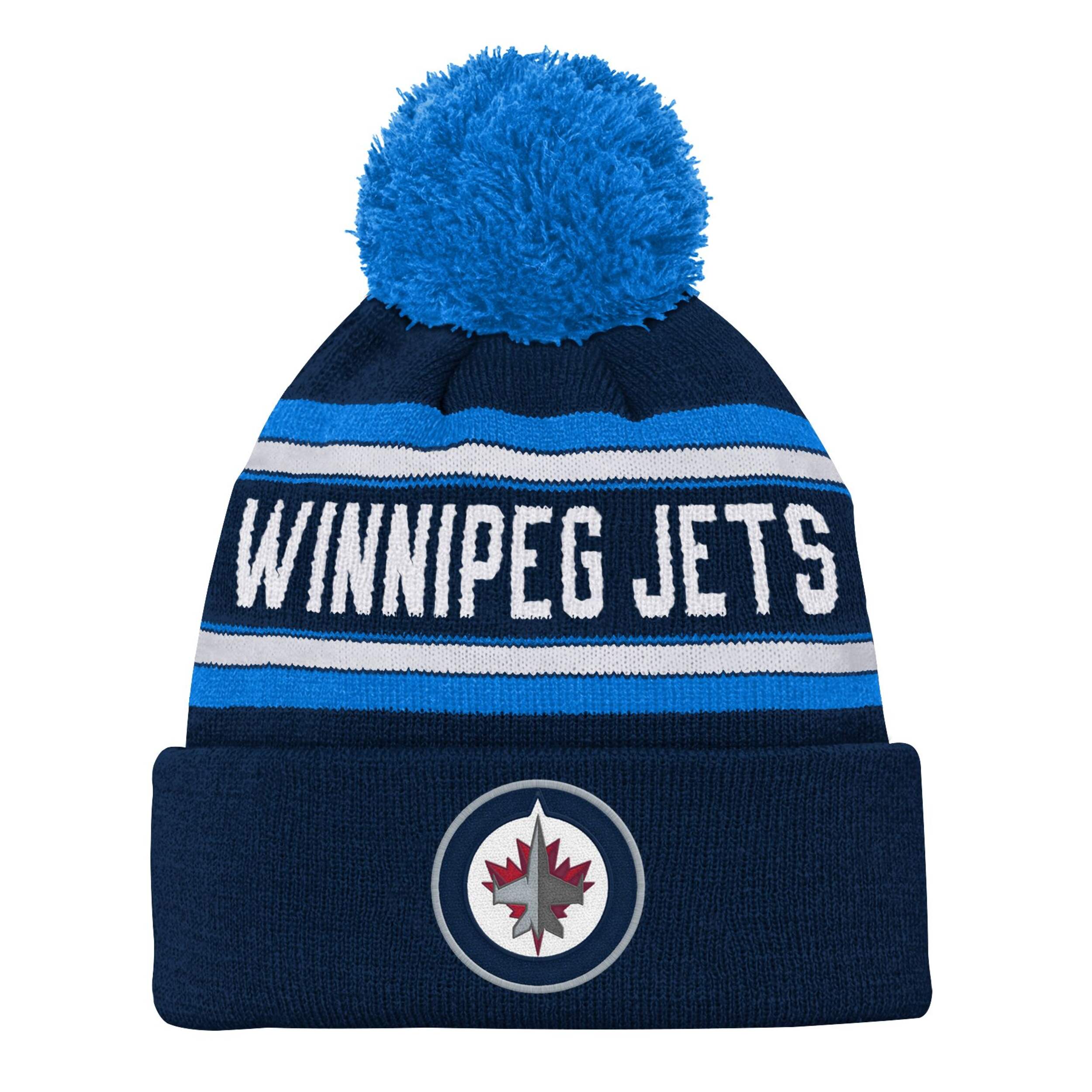 NHL Winnipeg Jets Jacquard Cuffed Knit with Pom Toque, Youth Front_Flat