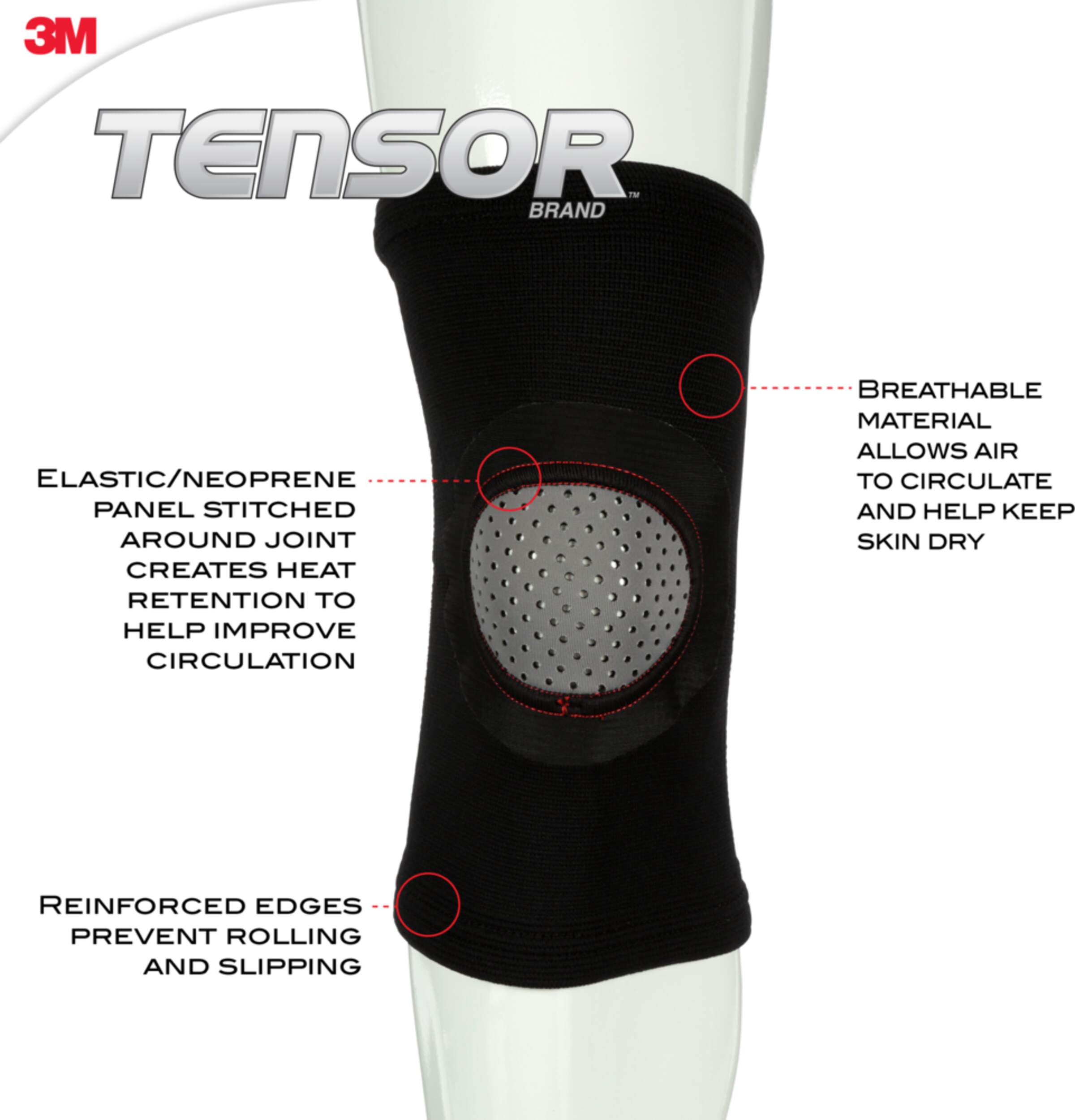 Tensor™ ElastoPreene® Compression Knee Support, Black, Assorted Sizes