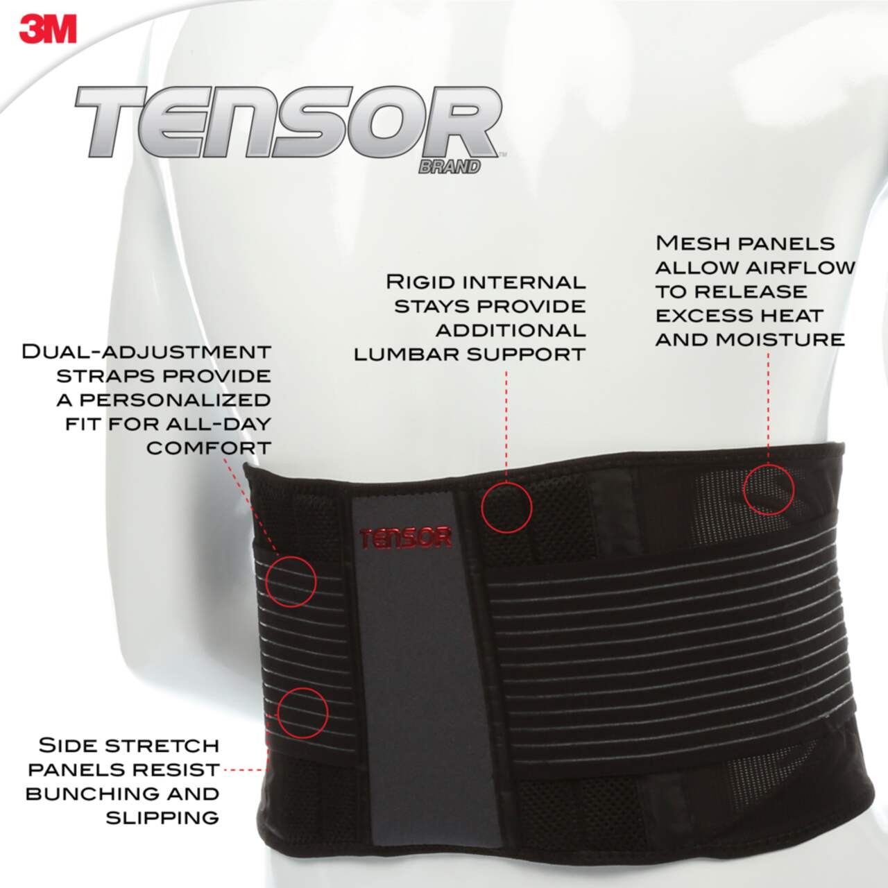 Tensor™ Adjustable Back Brace, Black, One Size