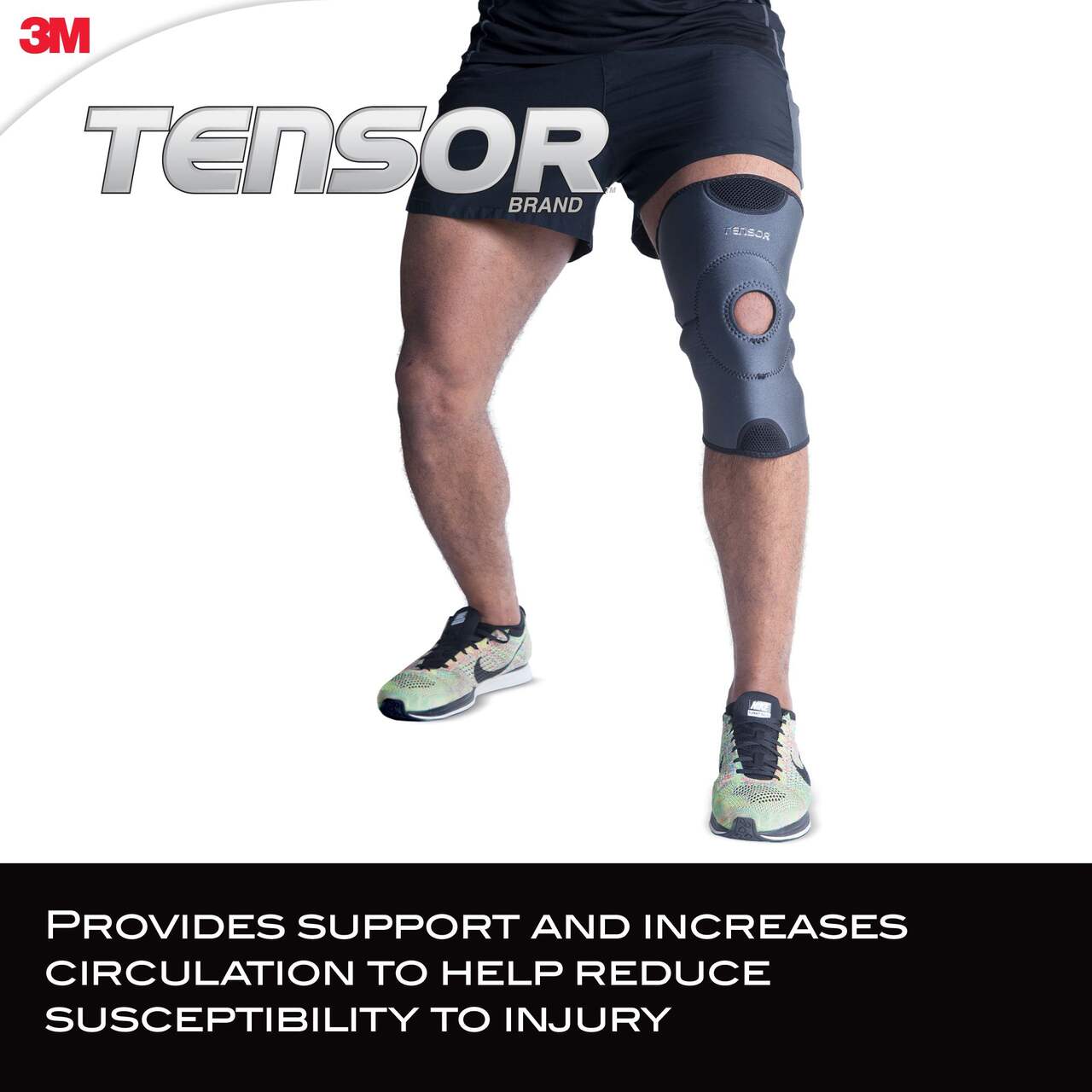 Tensor™ Sport Antimicrobial Open Patella Knee Brace, Black, Assorted Sizes