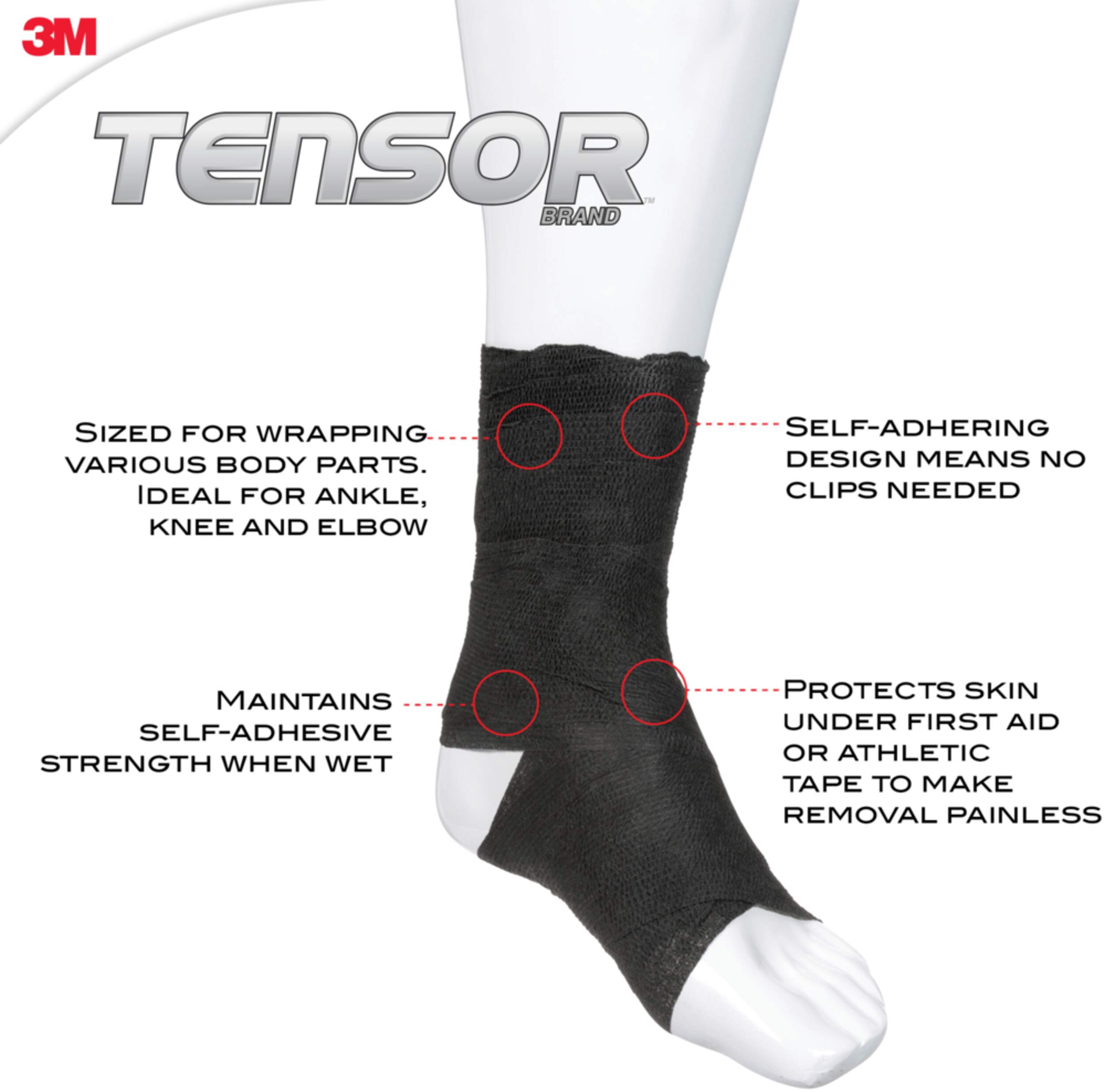 Tensor™ Sport SelfAdhering Athletic Wrap Bandage, Assorted Colours, 3